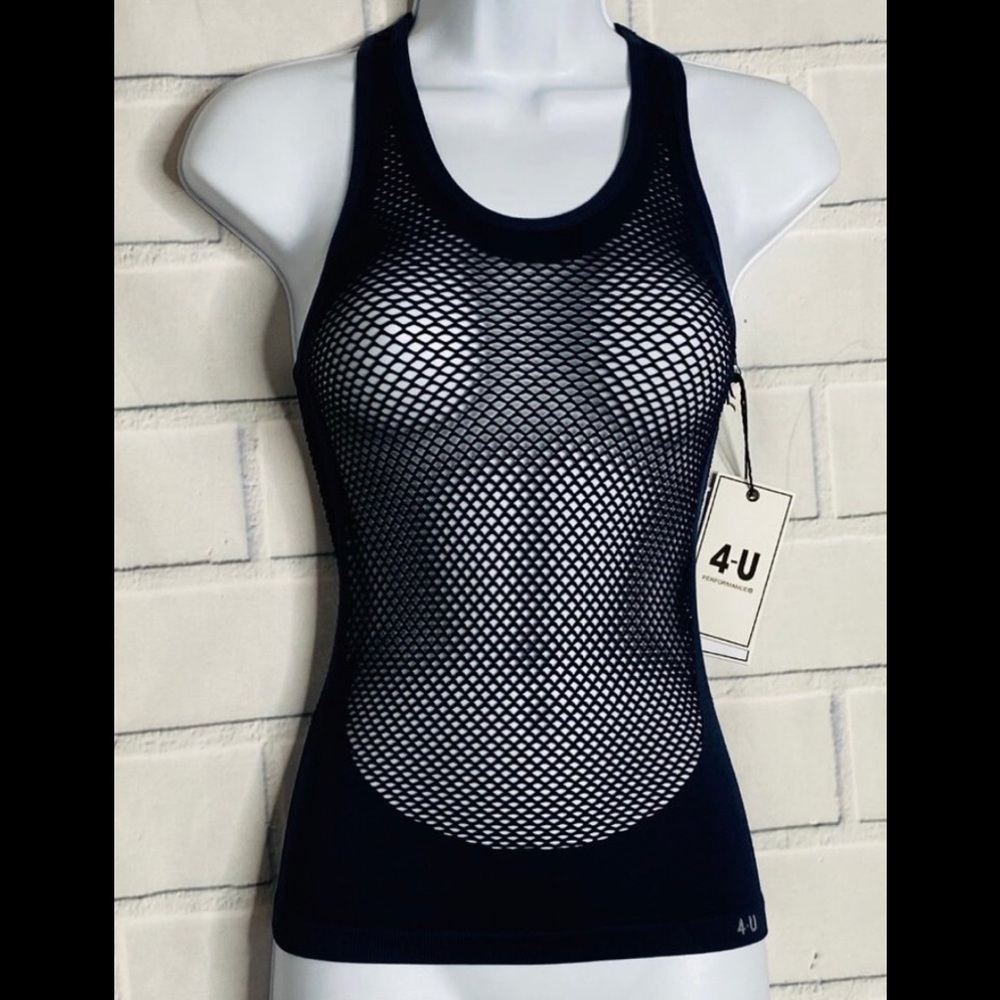 4-U PERFORMANCE Navy Mesh Active Tank Top   NWT